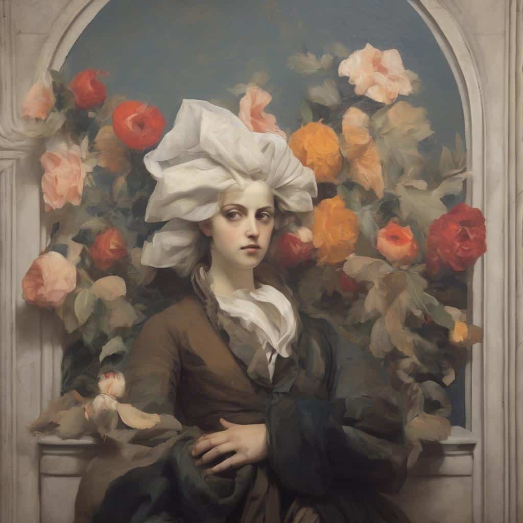 1. αριστουργηματική ζωγραφιά με γυναίκα και λουλούδια, τέχνη και δημιουργοί, ζωγραφική, κλασική τέχνη.